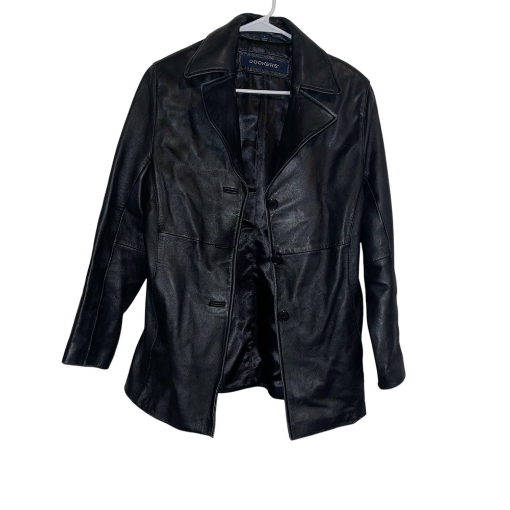 Womens vintage y2k black oversized leather jacket coat s Dockers